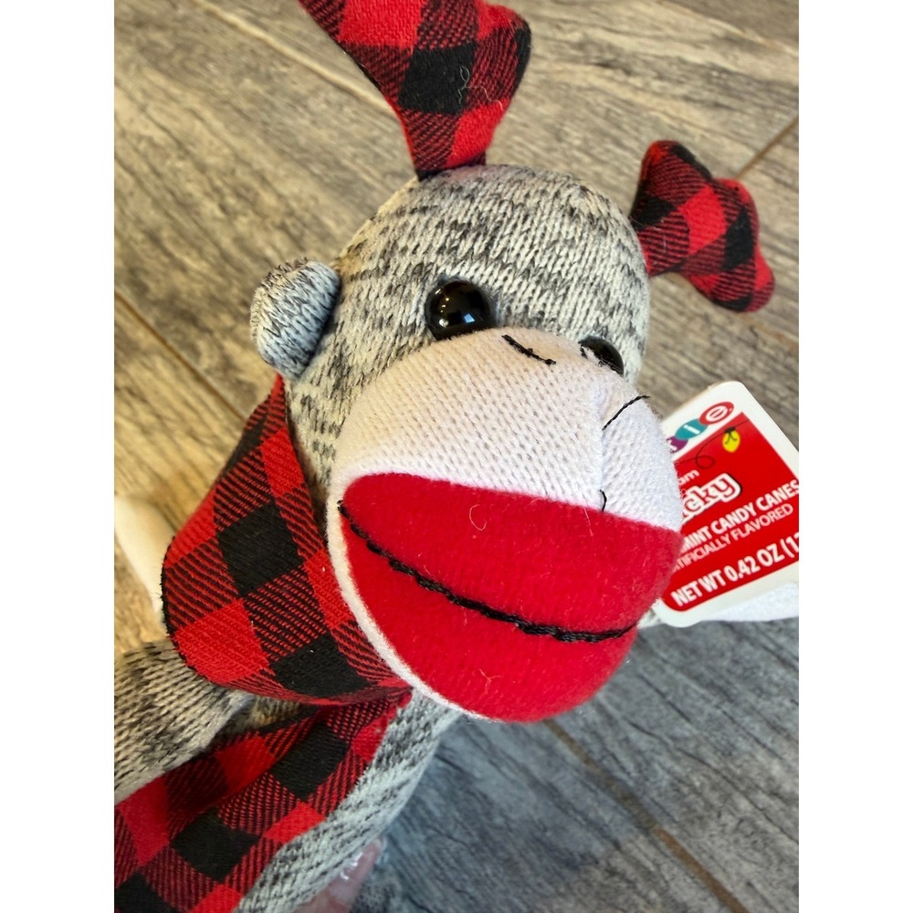 Galerie Bucky Sock Monkey Plush NWT Small Moose Buffalo Plaid Holiday Christmas